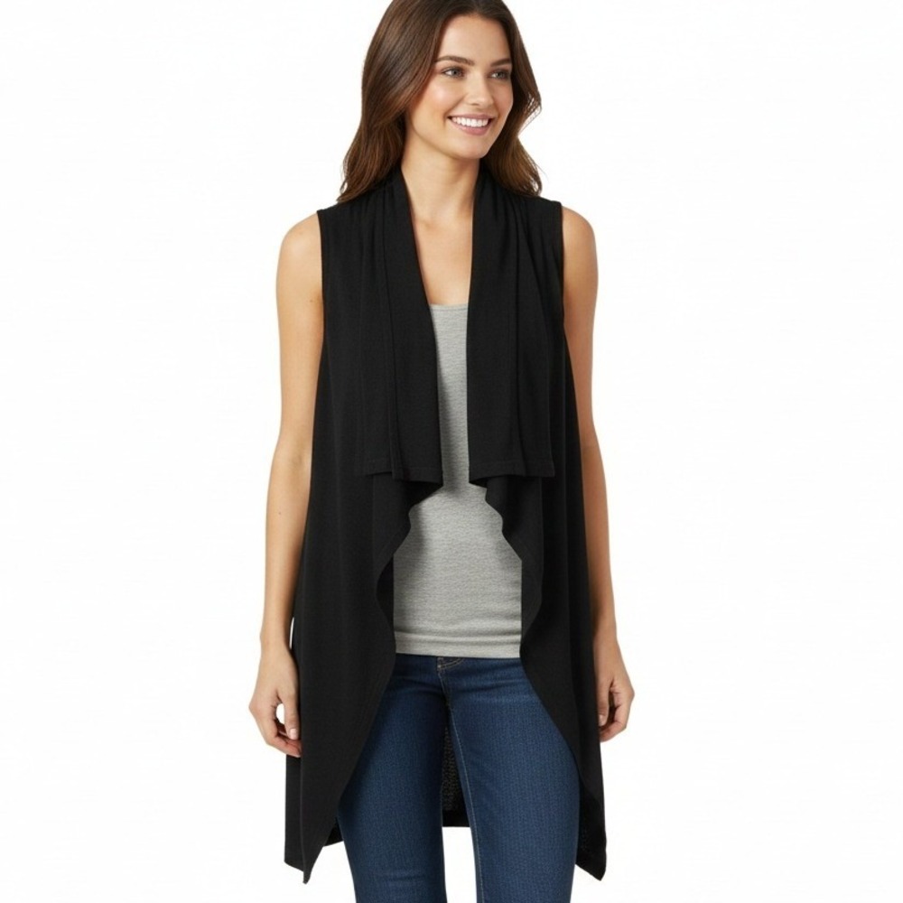 525 America Sweater Womens Small Open Front Drape Vest Lightweight Linen Blend